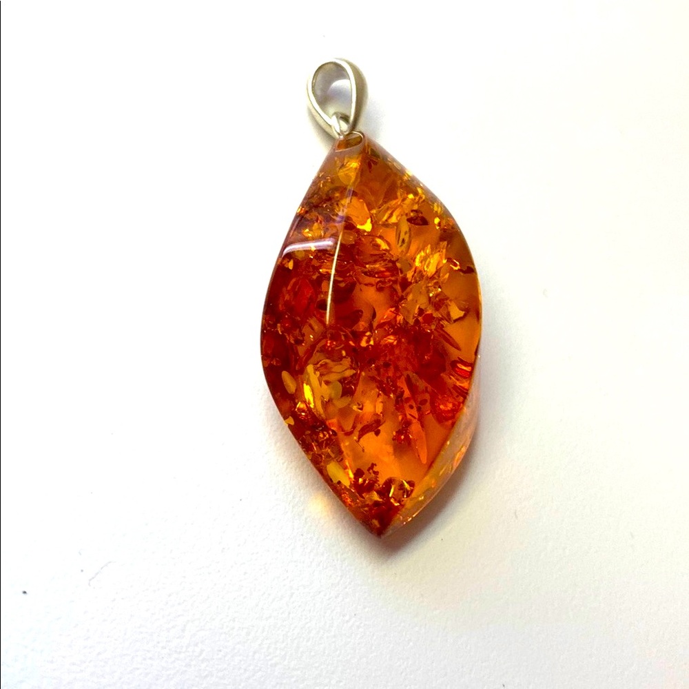 Orange Baltic Amber pendant necklace